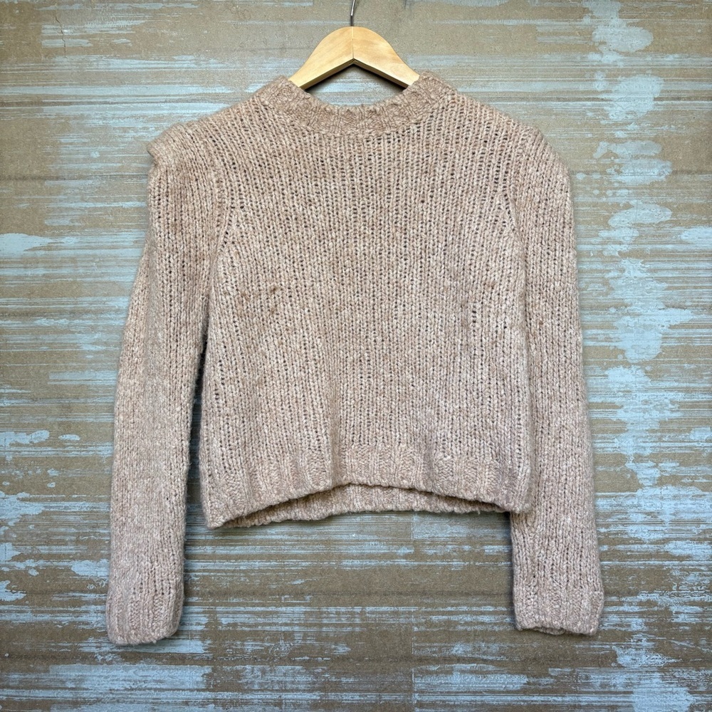 Naadam Structured Shoulder Wool Cashmere Sweater Camel Preppy Classic Womens S